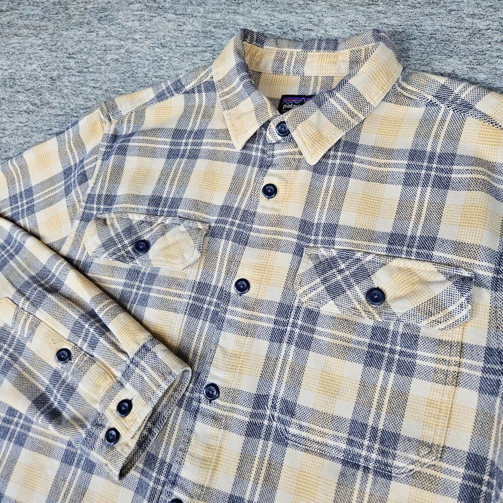 Patagonia Fjord Flannel Shirt Men's Medium Check Organic Cotton Long Sleeve EUC